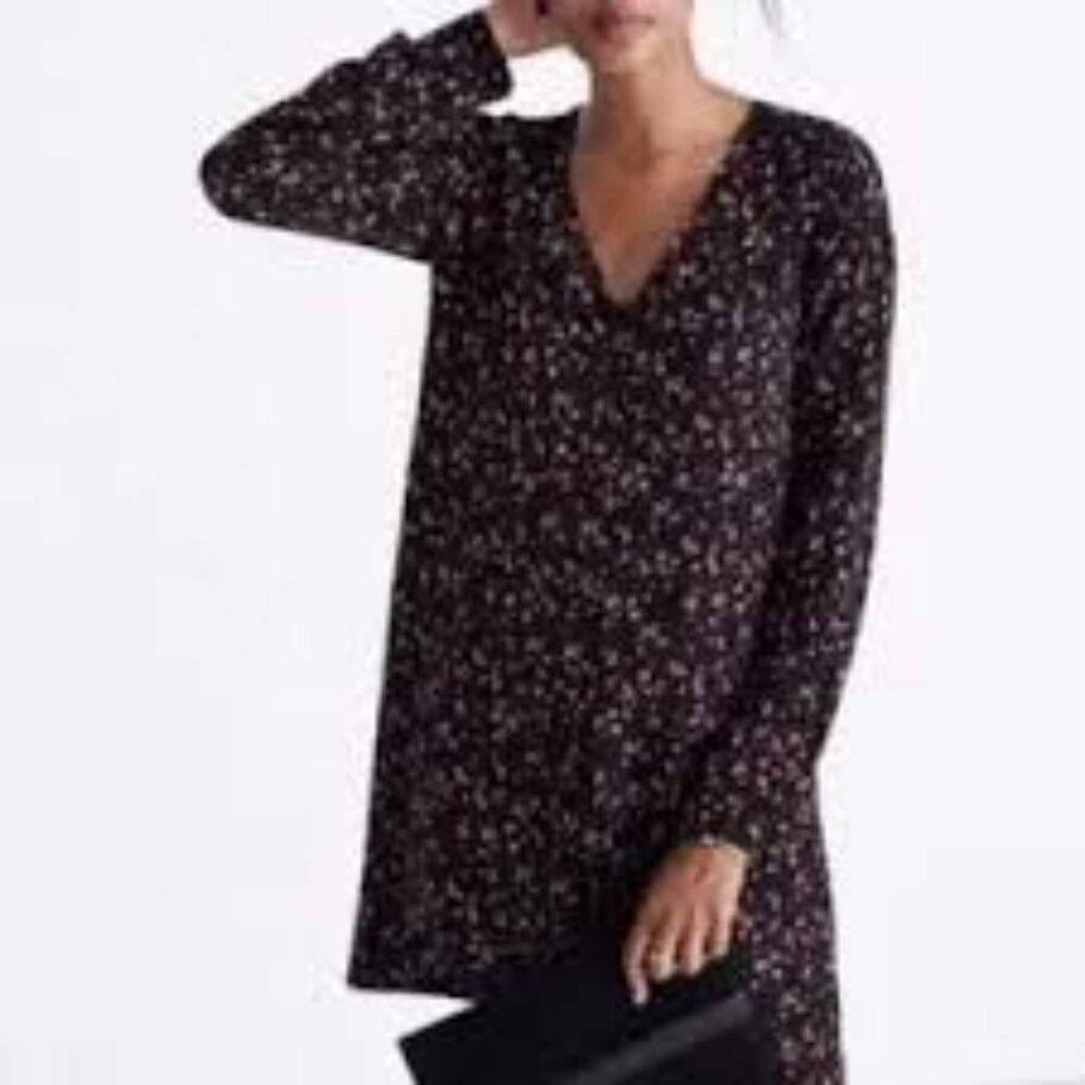 Madewell Et Sezane Elly Silk Shirtdress Black Multi-Color Ditsy Floral Size XS